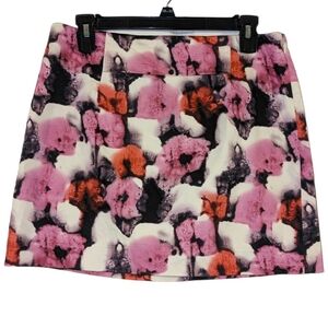 J. Crew Women's Mini Skirt Strech Floral Watercolor Y2K Pink/White/Black Sz 6